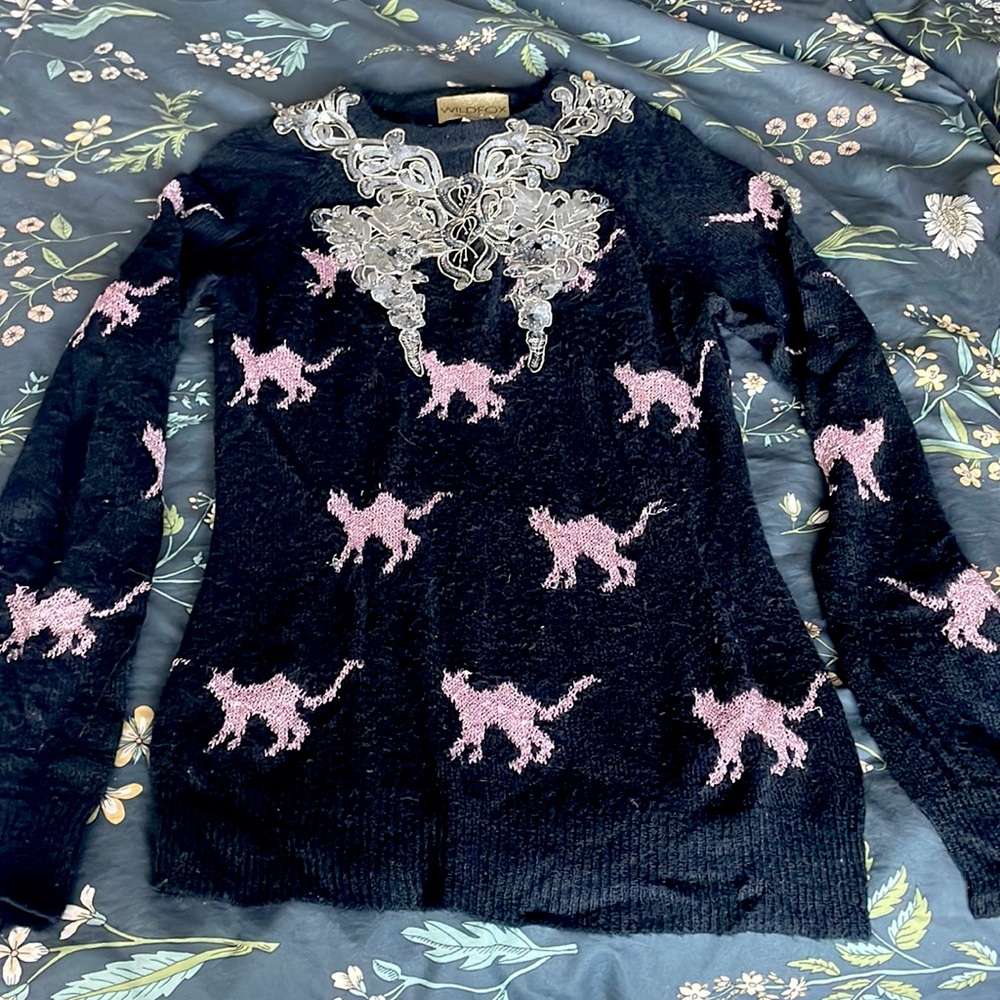 Wildfox metallic cat sweater - size S